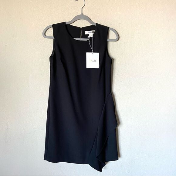 NWT Diane Von Furstenberg Vestido Corto Wyler Azul Oscuro Mini Black Dres Size 0 - Picture 8 of 12